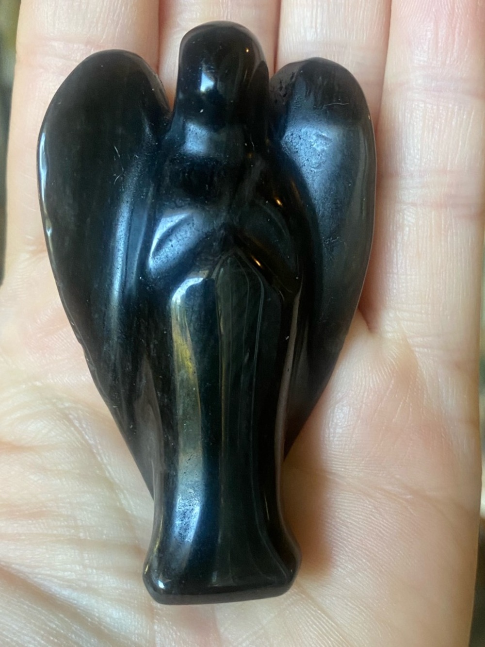 Black Obsidian Carved Stone Angel Figurine